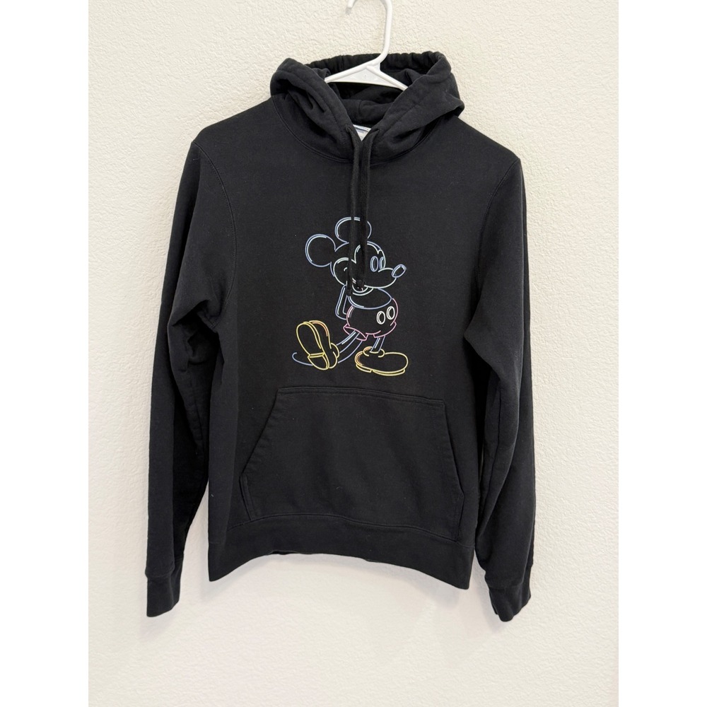 Disney Mickey Mouse Neon Outline Hoodie Black Port & Company Small Pullover‎